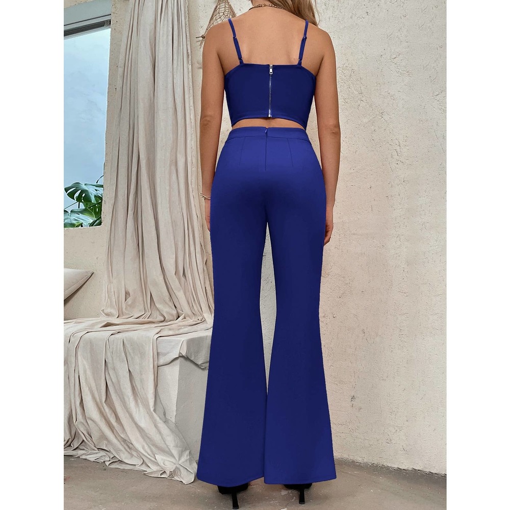 2 piece set: Zip Back Bustier Cami crop Top & Flare Leg Pants black - Picture 10 of 11